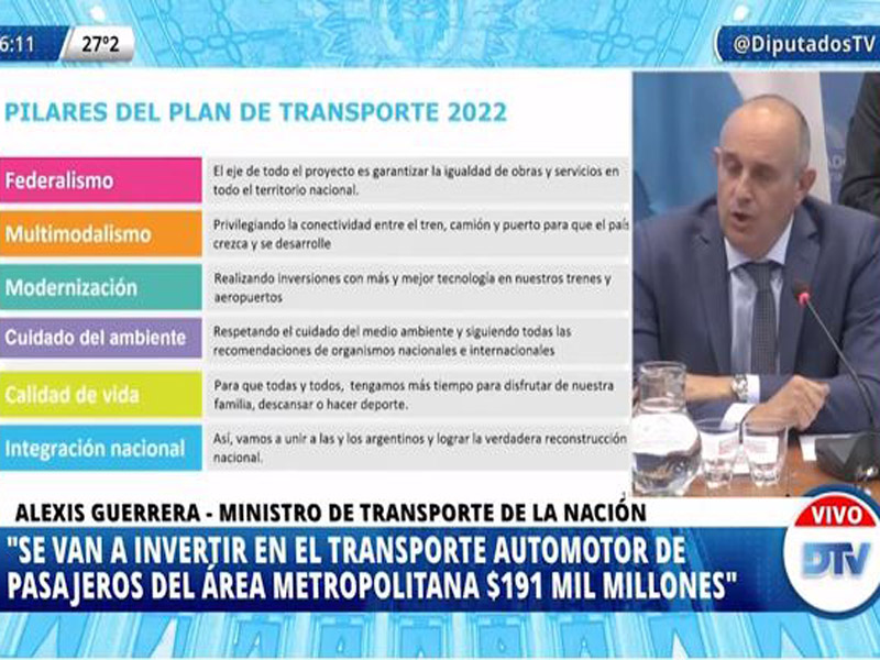 El ministro Guerrera expuso sobre el Presupuesto 2022 en materia de transporte 
